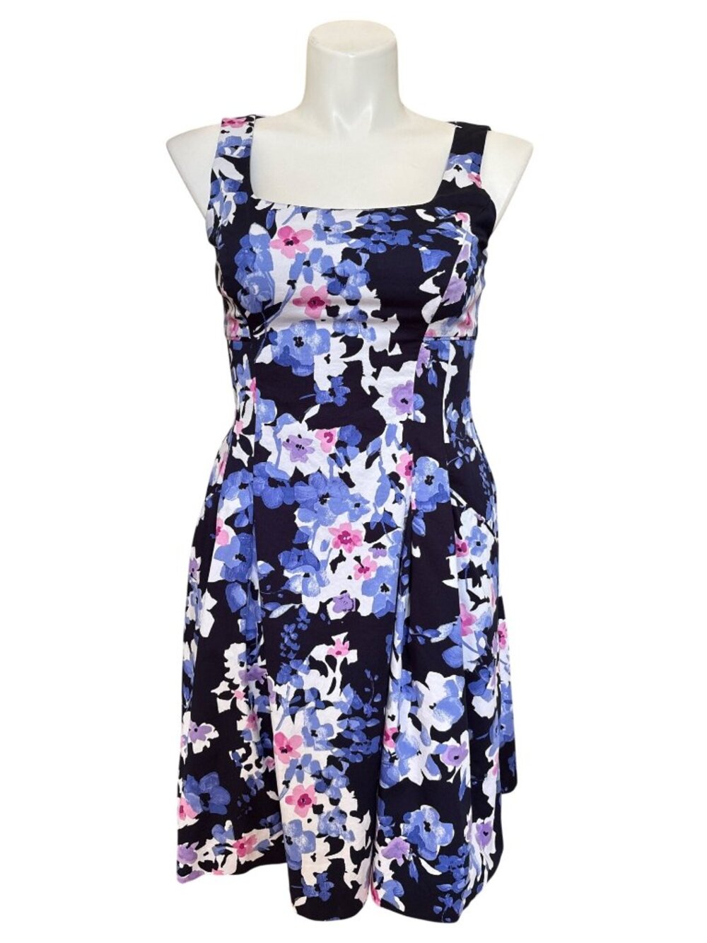 Lauren Ralph Lauren Women's Navy Floral Fit & Flare Dress, Sleeveless Size 12 - Picture 3 of 12